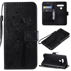 Embossing Butterfly Tree Leather Wallet Case for LG G8s ThinQ - Black