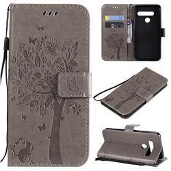 Embossing Butterfly Tree Leather Wallet Case for LG G8s ThinQ - Grey
