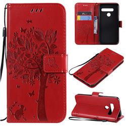Embossing Butterfly Tree Leather Wallet Case for LG G8s ThinQ - Red