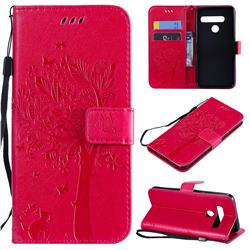 Embossing Butterfly Tree Leather Wallet Case for LG G8s ThinQ - Rose