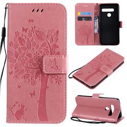 Embossing Butterfly Tree Leather Wallet Case for LG G8s ThinQ - Pink