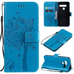 Embossing Butterfly Tree Leather Wallet Case for LG G8s ThinQ - Blue