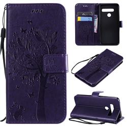 Embossing Butterfly Tree Leather Wallet Case for LG G8s ThinQ - Purple