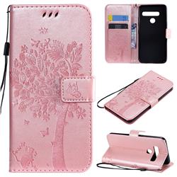 Embossing Butterfly Tree Leather Wallet Case for LG G8s ThinQ - Rose Pink