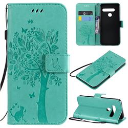 Embossing Butterfly Tree Leather Wallet Case for LG G8s ThinQ - Cyan