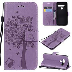 Embossing Butterfly Tree Leather Wallet Case for LG G8s ThinQ - Violet