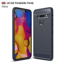 Luxury Carbon Fiber Brushed Wire Drawing Silicone TPU Back Cover for LG G8 ThinQ - Navy