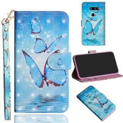 Blue Sea Butterflies 3D Painted Leather Wallet Case for LG G8 ThinQ