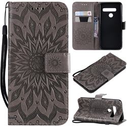 Embossing Sunflower Leather Wallet Case for LG G8 ThinQ - Gray