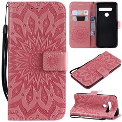 Embossing Sunflower Leather Wallet Case for LG G8 ThinQ - Pink