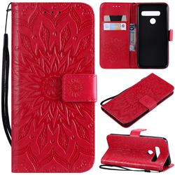 Embossing Sunflower Leather Wallet Case for LG G8 ThinQ - Red