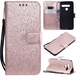 Embossing Sunflower Leather Wallet Case for LG G8 ThinQ - Rose Gold