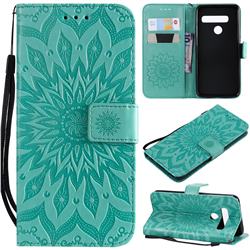 Embossing Sunflower Leather Wallet Case for LG G8 ThinQ - Green