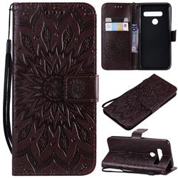 Embossing Sunflower Leather Wallet Case for LG G8 ThinQ - Brown