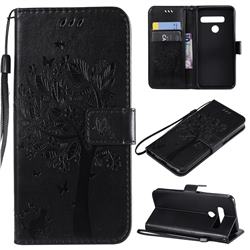 Embossing Butterfly Tree Leather Wallet Case for LG G8 ThinQ - Black