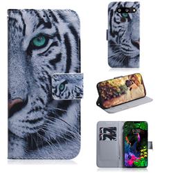 White Tiger PU Leather Wallet Case for LG G8 ThinQ