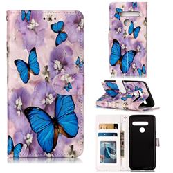 Purple Flowers Butterfly 3D Relief Oil PU Leather Wallet Case for LG G8 ThinQ