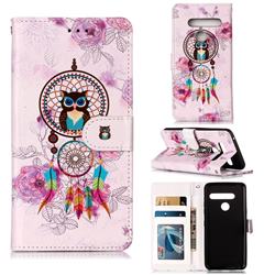 Wind Chimes Owl 3D Relief Oil PU Leather Wallet Case for LG G8 ThinQ