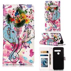 Flower Elephant 3D Relief Oil PU Leather Wallet Case for LG G8 ThinQ