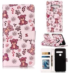 Cute Bear 3D Relief Oil PU Leather Wallet Case for LG G8 ThinQ