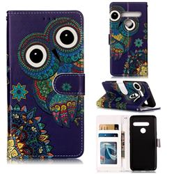 Folk Owl 3D Relief Oil PU Leather Wallet Case for LG G8 ThinQ