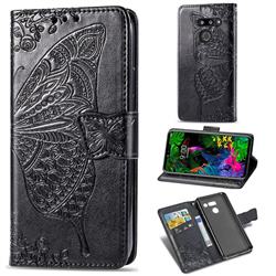 Embossing Mandala Flower Butterfly Leather Wallet Case for LG G8 ThinQ - Black