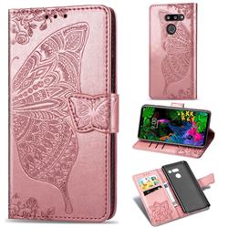 Embossing Mandala Flower Butterfly Leather Wallet Case for LG G8 ThinQ - Rose Gold