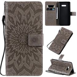 Embossing Sunflower Leather Wallet Case for LG G8X ThinQ - Gray