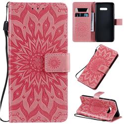 Embossing Sunflower Leather Wallet Case for LG G8X ThinQ - Pink