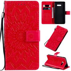 Embossing Sunflower Leather Wallet Case for LG G8X ThinQ - Red