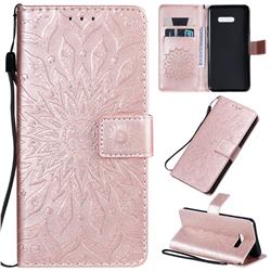 Embossing Sunflower Leather Wallet Case for LG G8X ThinQ - Rose Gold