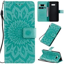 Embossing Sunflower Leather Wallet Case for LG G8X ThinQ - Green