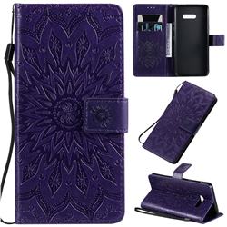 Embossing Sunflower Leather Wallet Case for LG G8X ThinQ - Purple