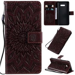 Embossing Sunflower Leather Wallet Case for LG G8X ThinQ - Brown