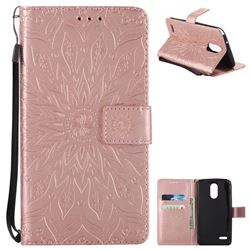 Embossing Sunflower Leather Wallet Case for LG Stylo 3 Plus / Stylus 3 Plus - Rose Gold