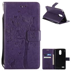 Embossing Butterfly Tree Leather Wallet Case for LG Stylo 3 Plus / Stylus 3 Plus - Purple