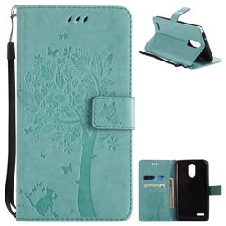 Embossing Butterfly Tree Leather Wallet Case for LG Stylo 3 Plus / Stylus 3 Plus - Cyan
