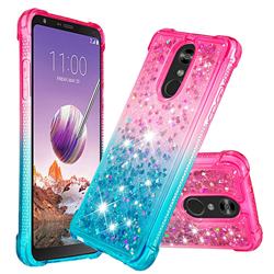 Rainbow Gradient Liquid Glitter Quicksand Sequins Phone Case for LG Stylo 4 - Pink Blue