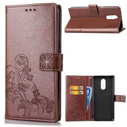 Embossing Imprint Four-Leaf Clover Leather Wallet Case for LG Stylo 4 - Brown