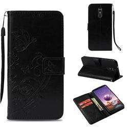 Embossing Butterfly Flower Leather Wallet Case for LG Stylo 4 - Black