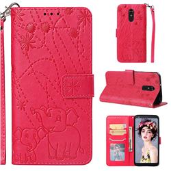 Embossing Fireworks Elephant Leather Wallet Case for LG Stylo 4 - Red