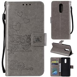 Embossing Owl Couple Flower Leather Wallet Case for LG Stylo 4 - Gray