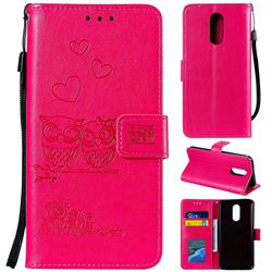 Embossing Owl Couple Flower Leather Wallet Case for LG Stylo 4 - Red