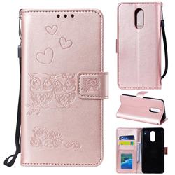 Embossing Owl Couple Flower Leather Wallet Case for LG Stylo 4 - Rose Gold
