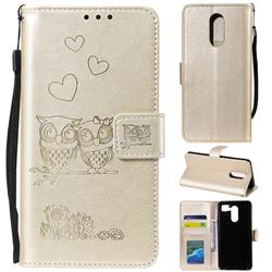 Embossing Owl Couple Flower Leather Wallet Case for LG Stylo 4 - Golden
