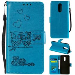 Embossing Owl Couple Flower Leather Wallet Case for LG Stylo 4 - Blue