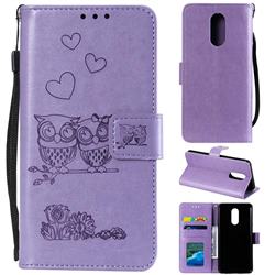 Embossing Owl Couple Flower Leather Wallet Case for LG Stylo 4 - Purple