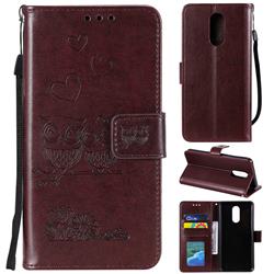 Embossing Owl Couple Flower Leather Wallet Case for LG Stylo 4 - Brown