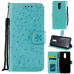 Embossing Cherry Blossom Cat Leather Wallet Case for LG Stylo 4 - Green