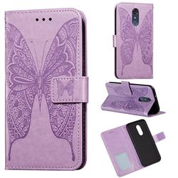Intricate Embossing Vivid Butterfly Leather Wallet Case for LG Stylo 4 - Purple
